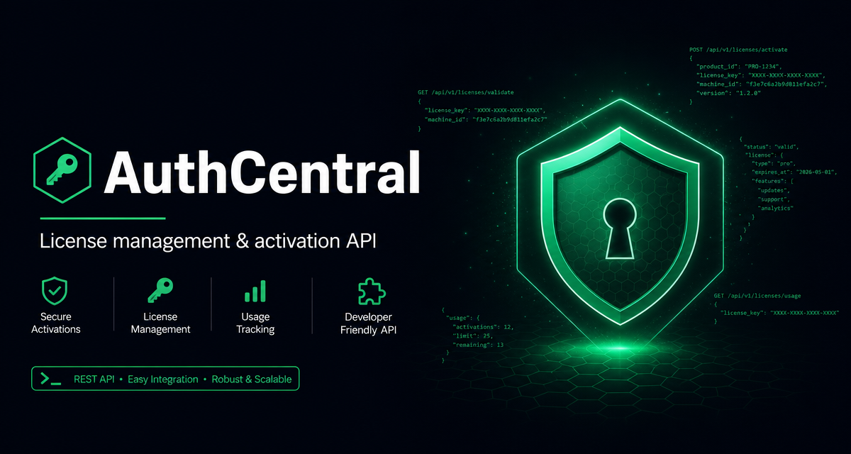 AuthCentral license activation flow illustration